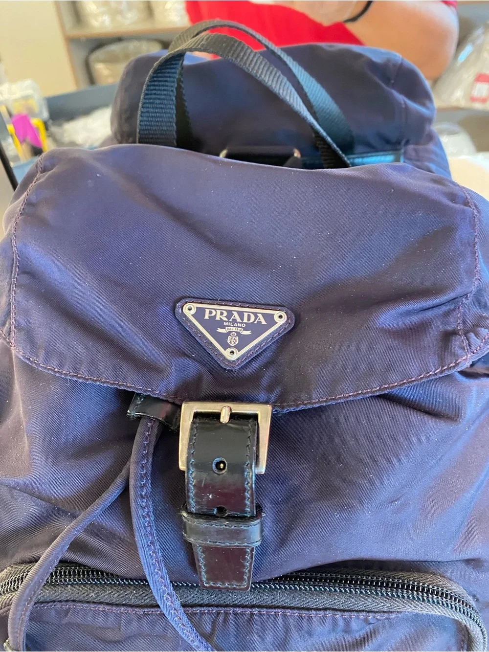 Prada Dark Purple Nylon Backpack with Black Leather Trim - Picture 2 of 8